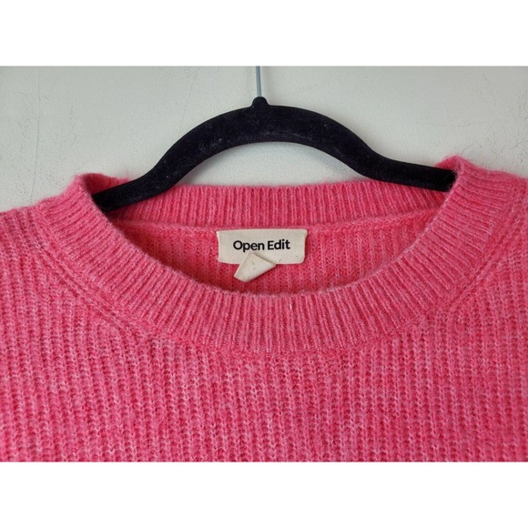 Open Edit‎ Small Pullover Sweater Ribbed Knit Women Hot Pink Barbie Crew Neck - Picture 3 of 9